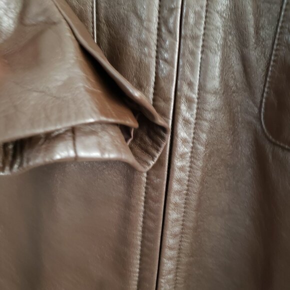 EUC JONES NEW YORK leather front zip lined pockets jacket in bombing brown (10) - Picture 3 of 8